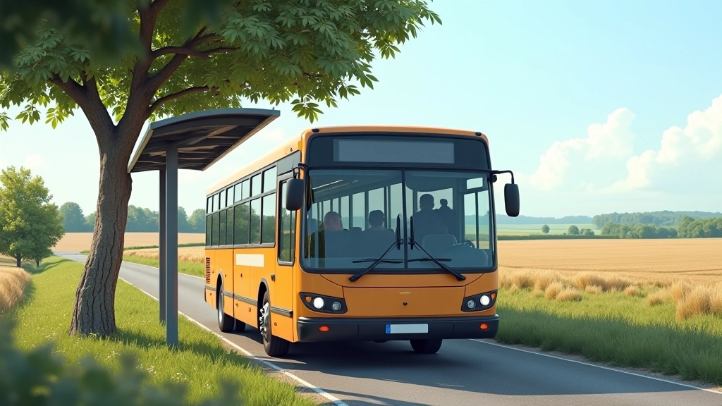Viešasis autobusas sustojęs prie mažo kaimo stotelės Vilkaviškio rajone, laukiančios keleivių